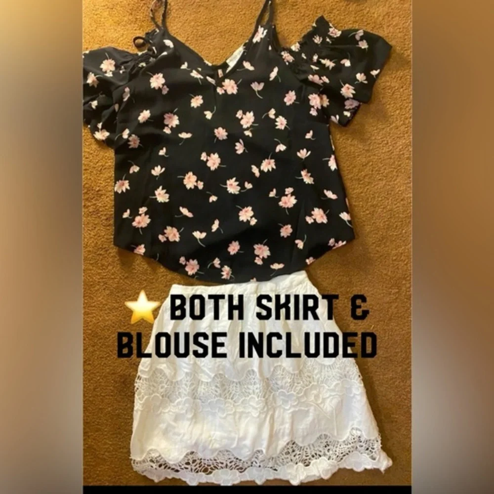 🍒5-$50 Flowered shirt + skirt
Sienna Sky cold shoulder Top
Forever 21 Skirt - Picture 3 of 9